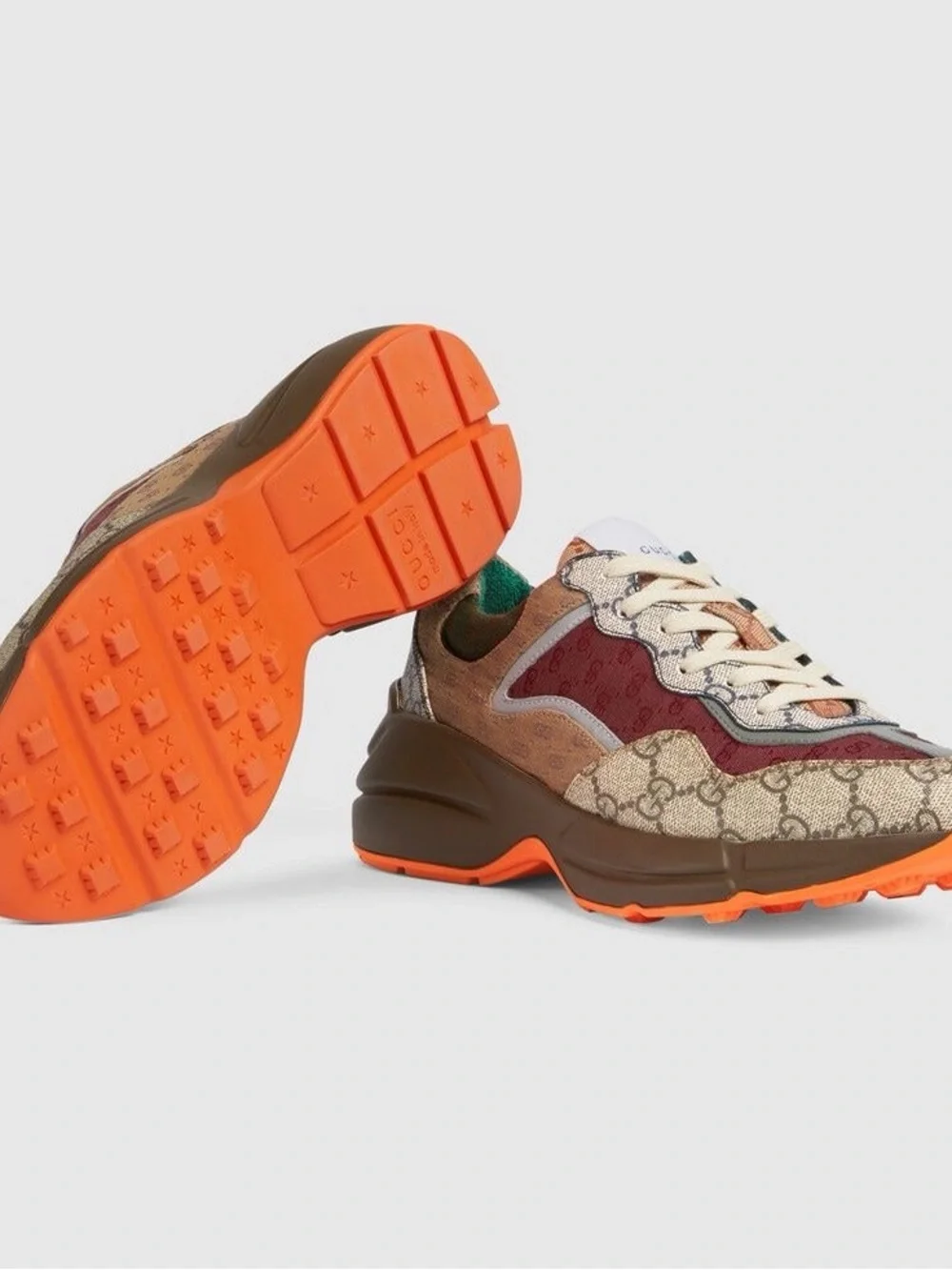 Gucci Brown GG Canvas Sneaker with Red, Green & Orange Accents